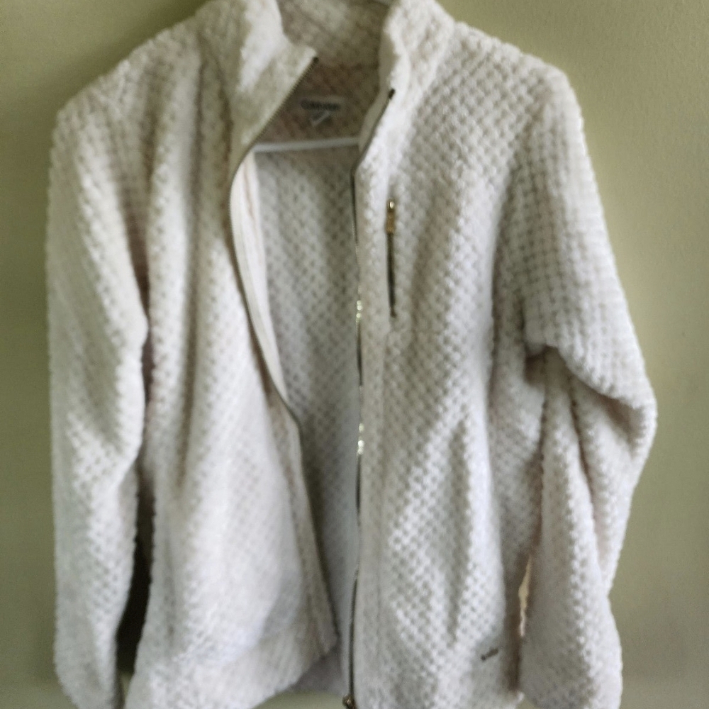 Calvin Klein Plush Zip-Up Teddy Jacket in Cream